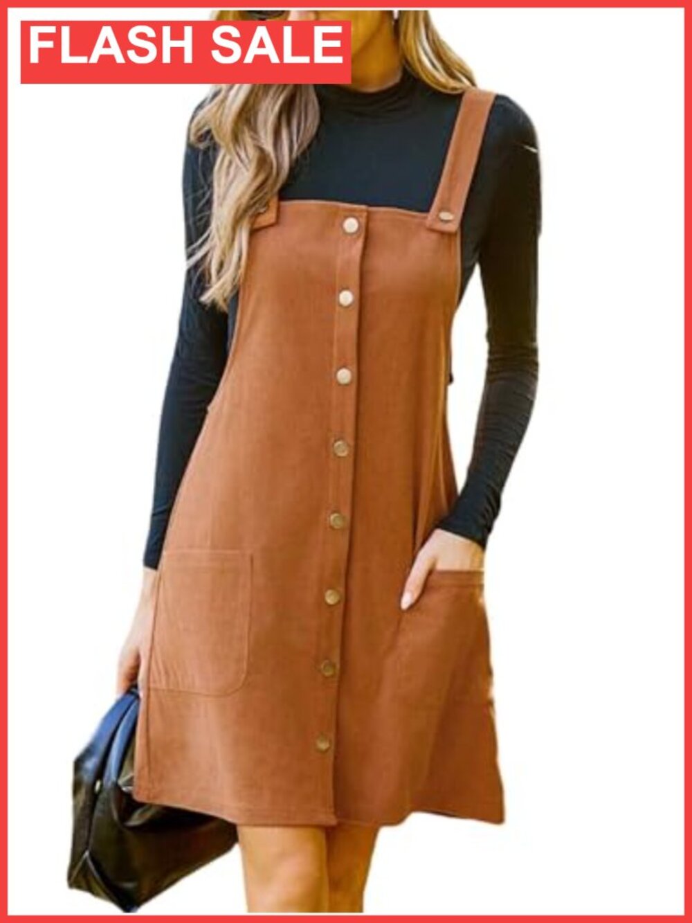 Corduroy Square Neck Button Front Sleeveless A Line Mini Overall Dress
